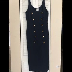Kenar petite navy blue dress with gold buttons